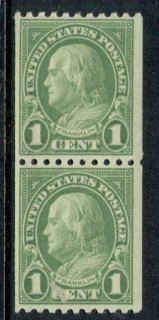 USA-1923-29-Sc604-Franklin-1c-Perf-10-Horiz-coil-pr-MUH