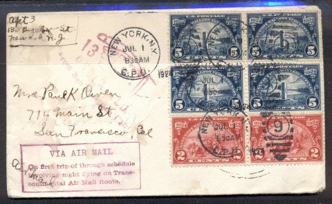 USA-1924-Hugenot-Walloon-5c-blk4-Air-Mail-cover