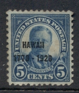 USA-1928-Sc648-Hawaii-Sesquicentennial-5c-Opt-grubby-FU