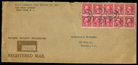 USA-1930-2c-Washington-coil2x5-Union-Terminal-Cold-Storage-Return-receipt-Registered-cover-XL