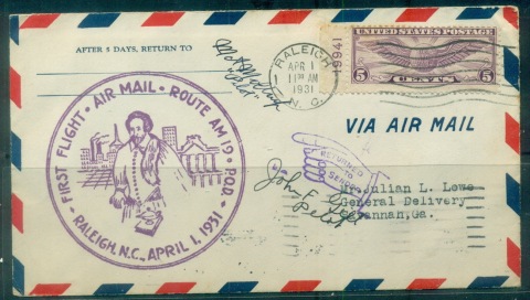 USA-1931-6c-Airmail-Winged-Globe-First-Flight-Airmail-AM-19-Pilots-signed-cover