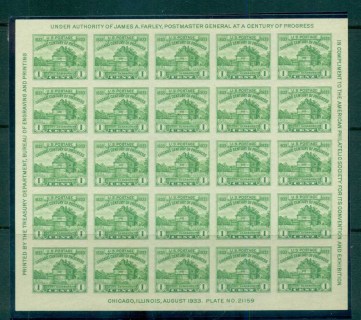 USA-1933-Sc730-1c-Fort-Dearborn-Sheetlet-P21159-MNG-lot72251