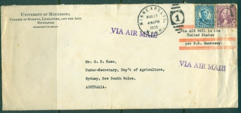 USA-1935-Roosevelt-corner-card-University-of-Minnesota-to-Australia