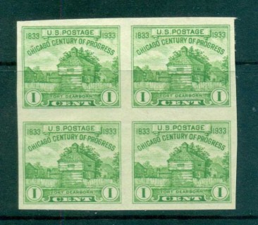 USA-1935-Sc766a-1c-Fort-Dearborn-IMPERF-Blk-4-MNG-lot72297