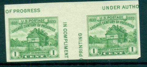 USA-1935-Sc766a-1c-Fort-Dearborn-IMPERF-gutter-pr-MNG-lot72280