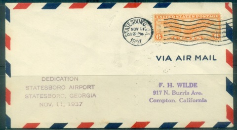 USA-1937-6c-Airmail-Winged-Globe-Statesboro-Airport-Dedication-Cover