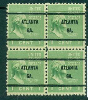 USA-1938-54-Precancel-Georgia-Atlanta-1c-Blk-4-FU-lot22980