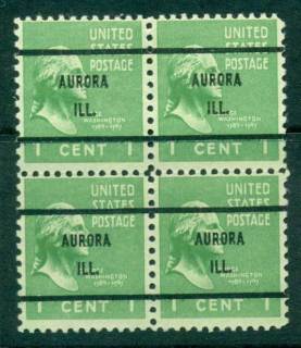 USA-1938-54-Precancel-Illinois-Aurora-1c-Blk-4-FU-lot22981