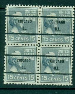 USA-1938-54-Precancel-Illinois-Chicago-15c-Blk-4-FU-lot22880