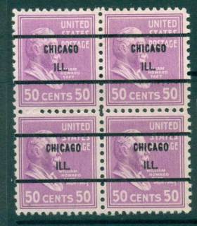 USA-1938-54-Precancel-Illinois-Chicago-50c-Blk-4-FU-lot22882