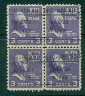 USA-1938-54-Precancel-Illinois-Chicago-dated-3c-Blk-4-FU-lot23193