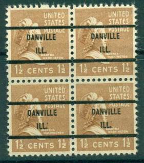 USA-1938-54-Precancel-Illinois-Danville-1-1-2c-Blk-4-FU-lot22884