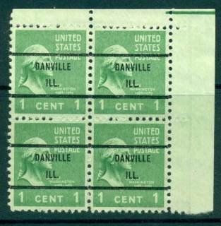 USA-1938-54-Precancel-Illinois-Danville-1c-Blk-4-FU-lot22883