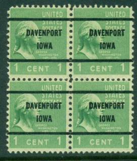 USA-1938-54-Precancel-Iowa-Davenport-1c-Blk-4-FU-lot23000