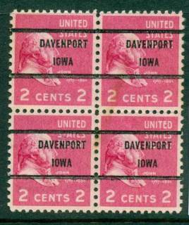 USA-1938-54-Precancel-Iowa-Davenport-2c-Blk-4-FU-lot22911