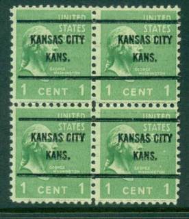 USA-1938-54-Precancel-Kansas-Kansas-City-1c-Blk-4-FU-lot23004