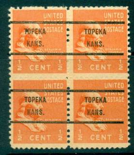 USA-1938-54-Precancel-Kansas-Topeka-1-2c-Blk-4-FU-lot22921