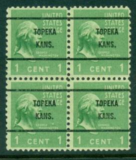 USA-1938-54-Precancel-Kansas-Topeka-1c-Blk-4-FU-lot23006