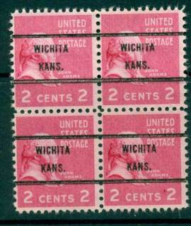 USA-1938-54-Precancel-Kansas-Wichita-2c-Blk-4-FU-lot22925