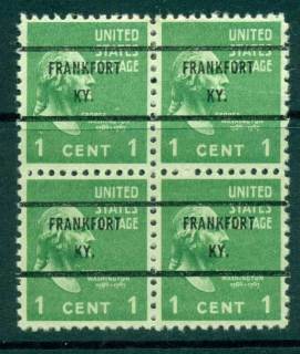 USA-1938-54-Precancel-Kentucky-Frankfort-1c-Blk-4-FU-lot22926