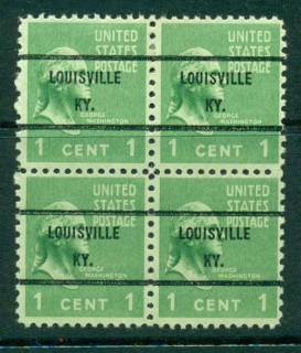 USA-1938-54-Precancel-Kentucky-Louisville-1c-Blk-4-FU-lot22928