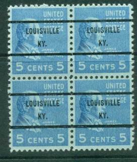 USA-1938-54-Precancel-Kentucky-Louisville-5c-Blk-4-FU-lot22932