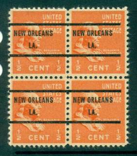 USA-1938-54-Precancel-Louisiana-New-Orleans-1-2c-Blk-4-FU-lot229356