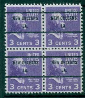 USA-1938-54-Precancel-Louisiana-New-Orleans-3c-Blk-4-FU-lot22939