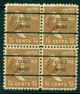 USA-1938-54-Precancel-Maine-Calais-1-1-2c-Blk-4-FU-lot22944