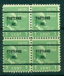 USA-1938-54-Precancel-Maine-Portland-1c-Blk-4-FU-Ty61lot23010