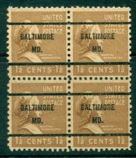 USA-1938-54-Precancel-Maryland-Baltimore-1-1-2c-Blk-4-FU-lot23013