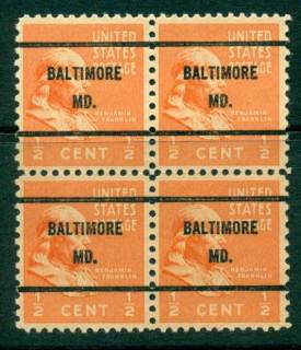 USA-1938-54-Precancel-Maryland-Baltimore-1-2c-Blk-4-FU-lot23011