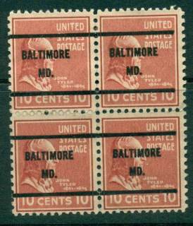 USA-1938-54-Precancel-Maryland-Baltimore-10c-Blk-4-FU-lot23014