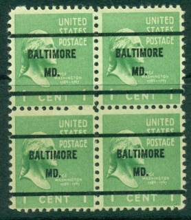 USA-1938-54-Precancel-Maryland-Baltimore-1c-Blk-4-FU-lot23012