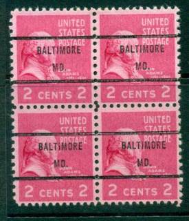 USA-1938-54-Precancel-Maryland-Baltimore-2c-Blk-4-FU-lot22948