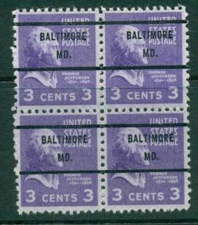 USA-1938-54-Precancel-Maryland-Baltimore-3c-Blk-4-FU-lot22949