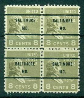 USA-1938-54-Precancel-Maryland-Baltimore-8c-Blk-4-FU-lot22954