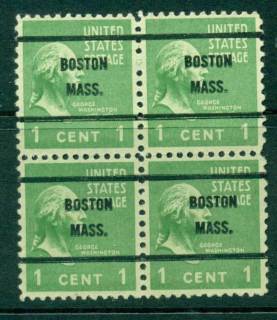 USA-1938-54-Precancel-Massachusetts-Boston-1c-Blk-4-FU-lot23016