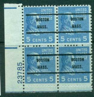 USA-1938-54-Precancel-Massachusetts-Boston-5c-Plate-Blk-4-MLH-lot22964