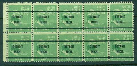 USA-1938-54-Precancel-Michigan-Detroit-1c-Blk-10-FU-lot23187