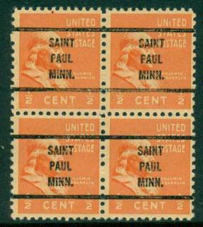 USA-1938-54-Precancel-Minnesota-St-Paul-1-2c-Blk-4-FU-lot23032