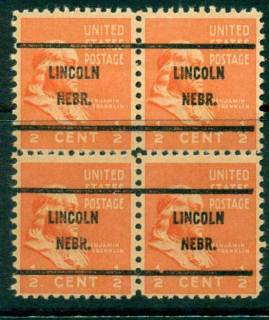 USA-1938-54-Precancel-Nebraska-Lincoln-1-2c-Blk-4-FU-lot23040