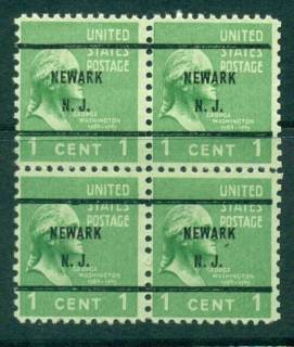 USA-1938-54-Precancel-New-Jersey-Newark-1c-Blk-4-FU-lot23049