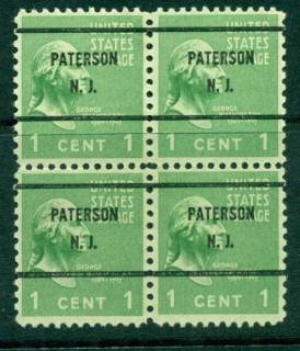 USA-1938-54-Precancel-New-Jersey-Patterson-1c-Blk-4-FU-lot23051