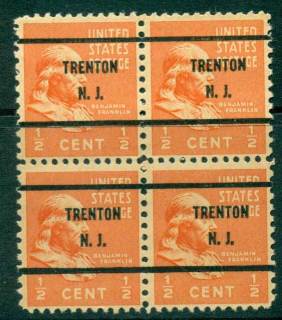 USA-1938-54-Precancel-New-Jersey-Trenton-1-2c-Blk-4-FU-lot23052