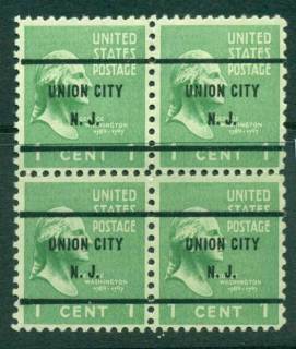 USA-1938-54-Precancel-New-Jersey-Union-City-1c-Blk-4-FU-lot23054