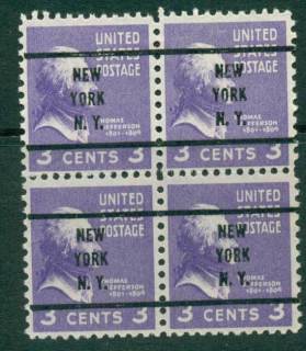 USA-1938-54-Precancel-New-York-New-York-3c-Blk-4-FU-lot23082