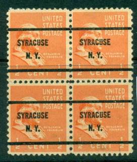 USA-1938-54-Precancel-New-York-Syracuse-1-2c-Blk-4-FU-lot23089