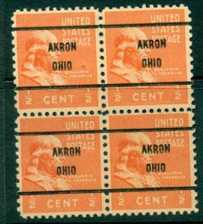 USA-1938-54-Precancel-Ohio-Akron-1-2c-Blk-4-FU-lot23093