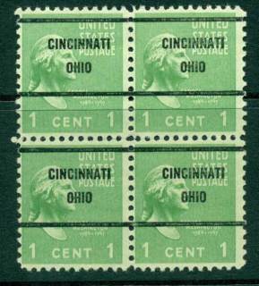 USA-1938-54-Precancel-Ohio-Cincinnati-1c-Blk-4-FU-lot23091